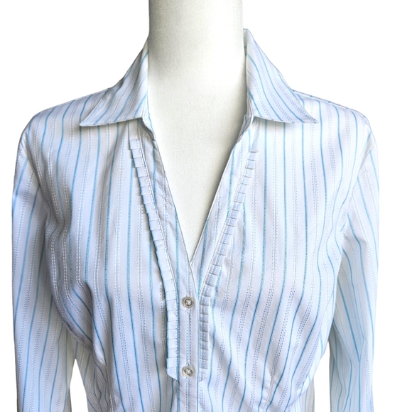 Reitmans Tops - Reitmans button down shirt blouse white with blue-green stripes textured size 13